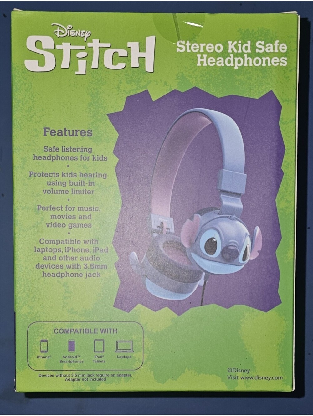 New Disney Stitch Kids Safe Volume Limiting Headphones Ages 6+ runs small 7" - Picture 2 of 3